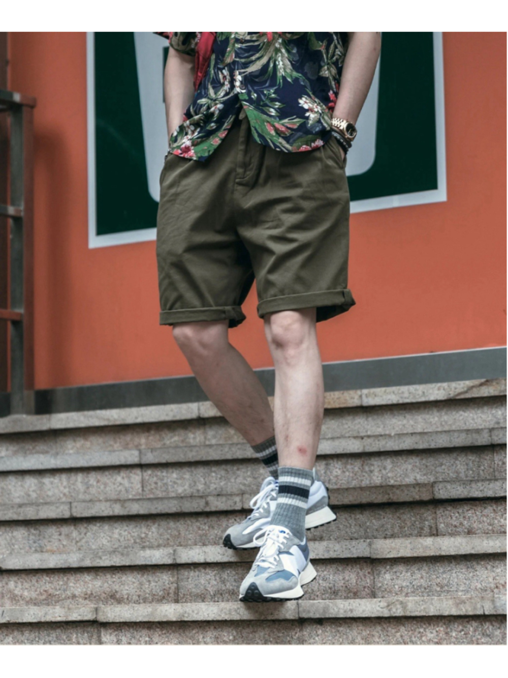 Classic Straight Leg Double Pleated Shorts Olive Non Stock Mfg. Co M 100% Cotton